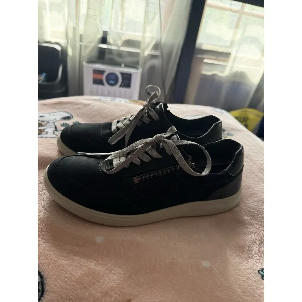 Josef Seibel Men’s Black Leather Lace-Up Sneakers Zipper Round Toe EU 39